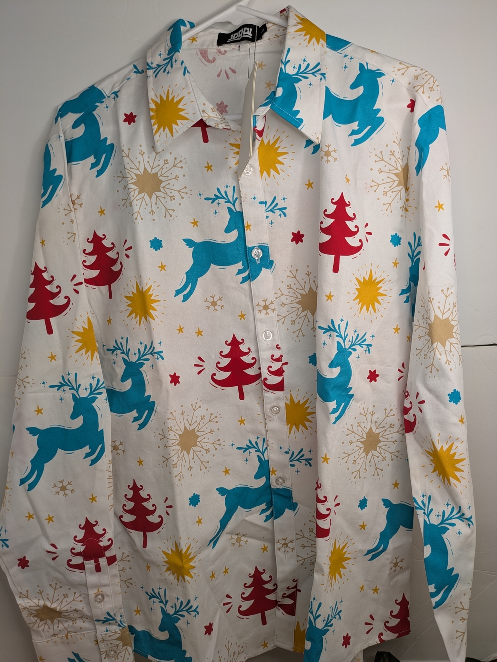 JOGAL Men's Christmas Button Front Long Sleeve Shirt